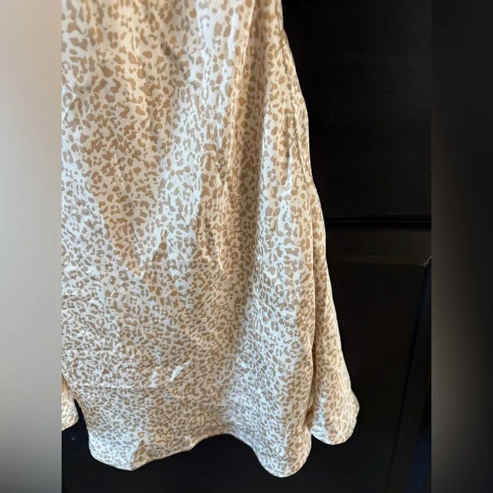 Abercrombie Midi Satin Slip Dress White Khaki Animal Print Medium